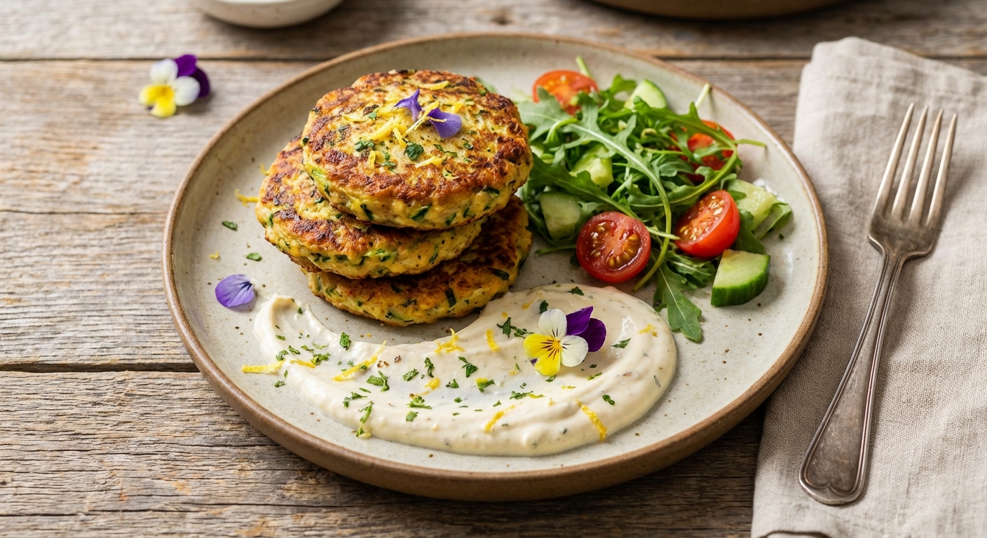 Turkey Zucchini Patties with Lemon-Garlic Dip