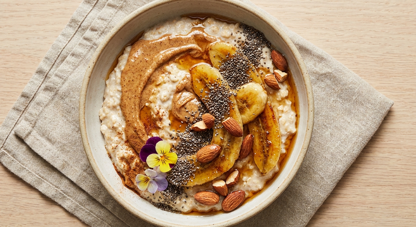 Warm Almond-Butter Oats with Banana & Chia