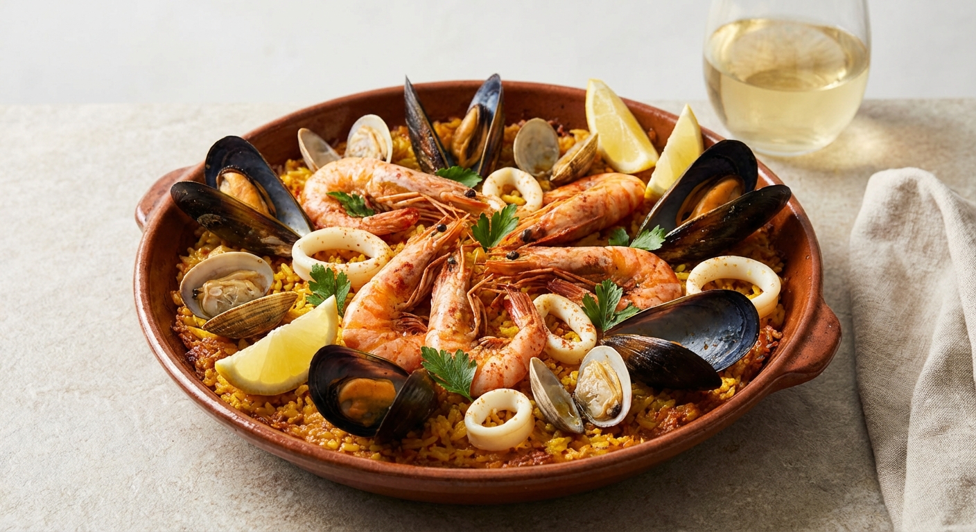 Seafood Paella with Rice, Shrimp & Mussels (GF)