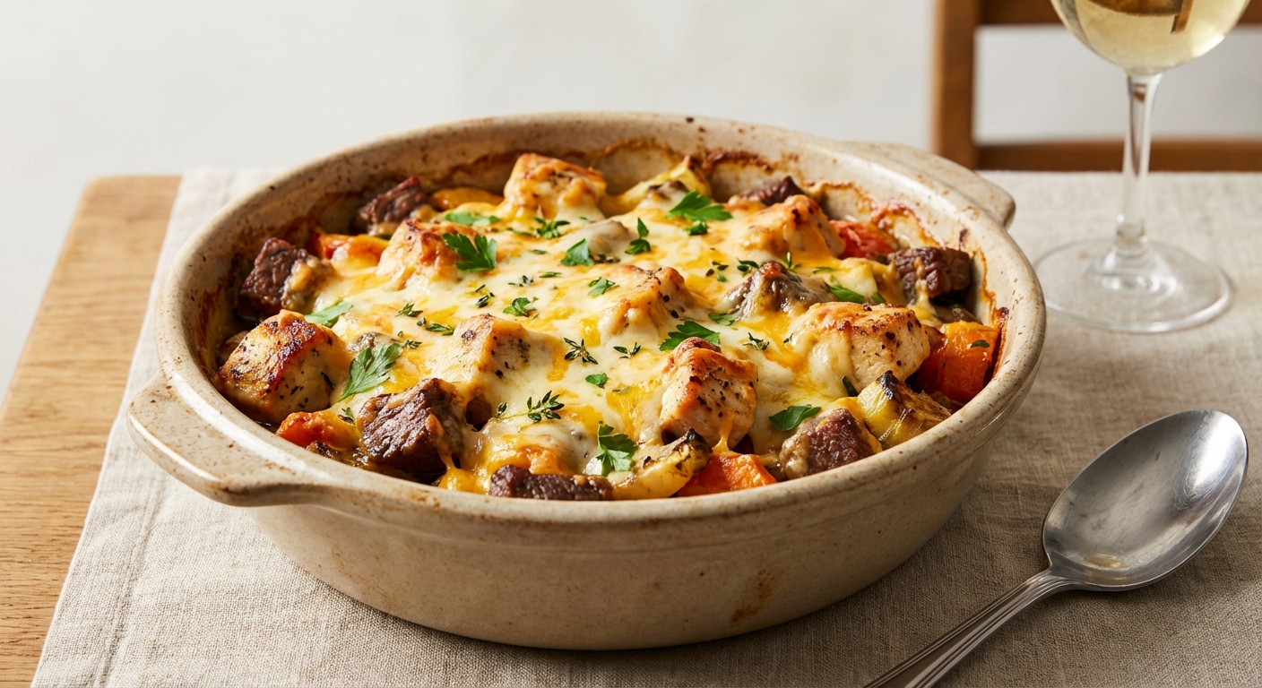 Cheesy Chicken and Beef Casserole