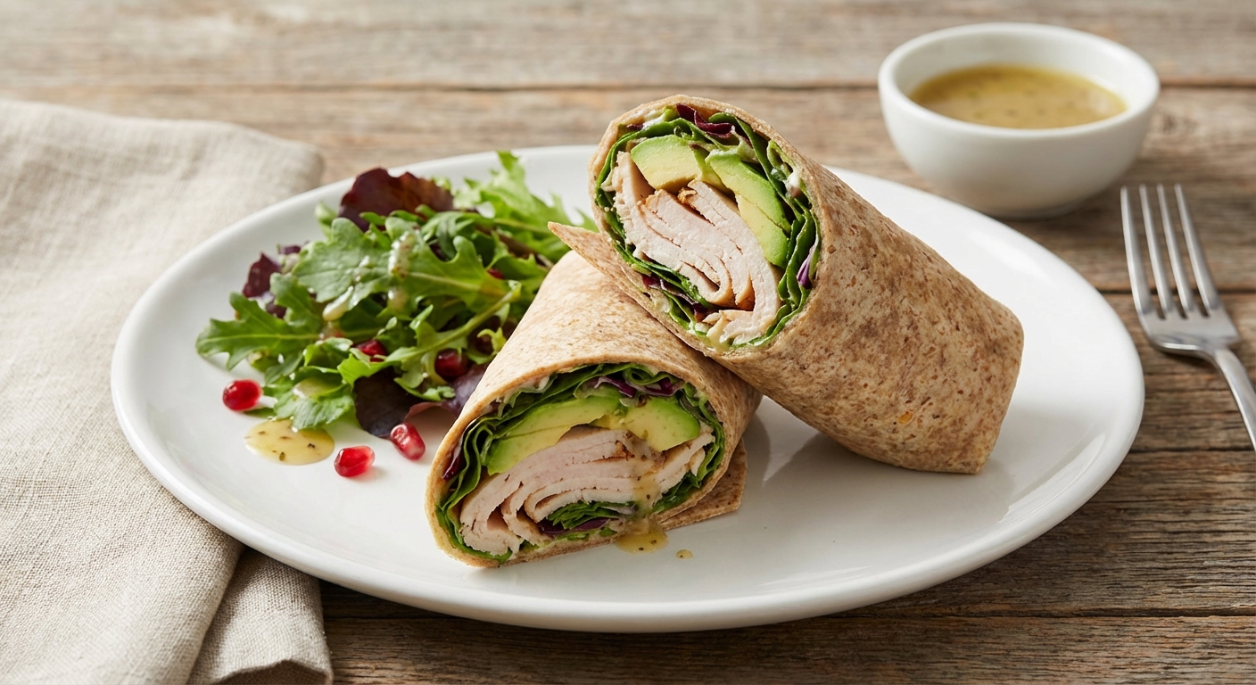 Turkey & Avocado Whole-Wheat Wraps with Mixed Greens