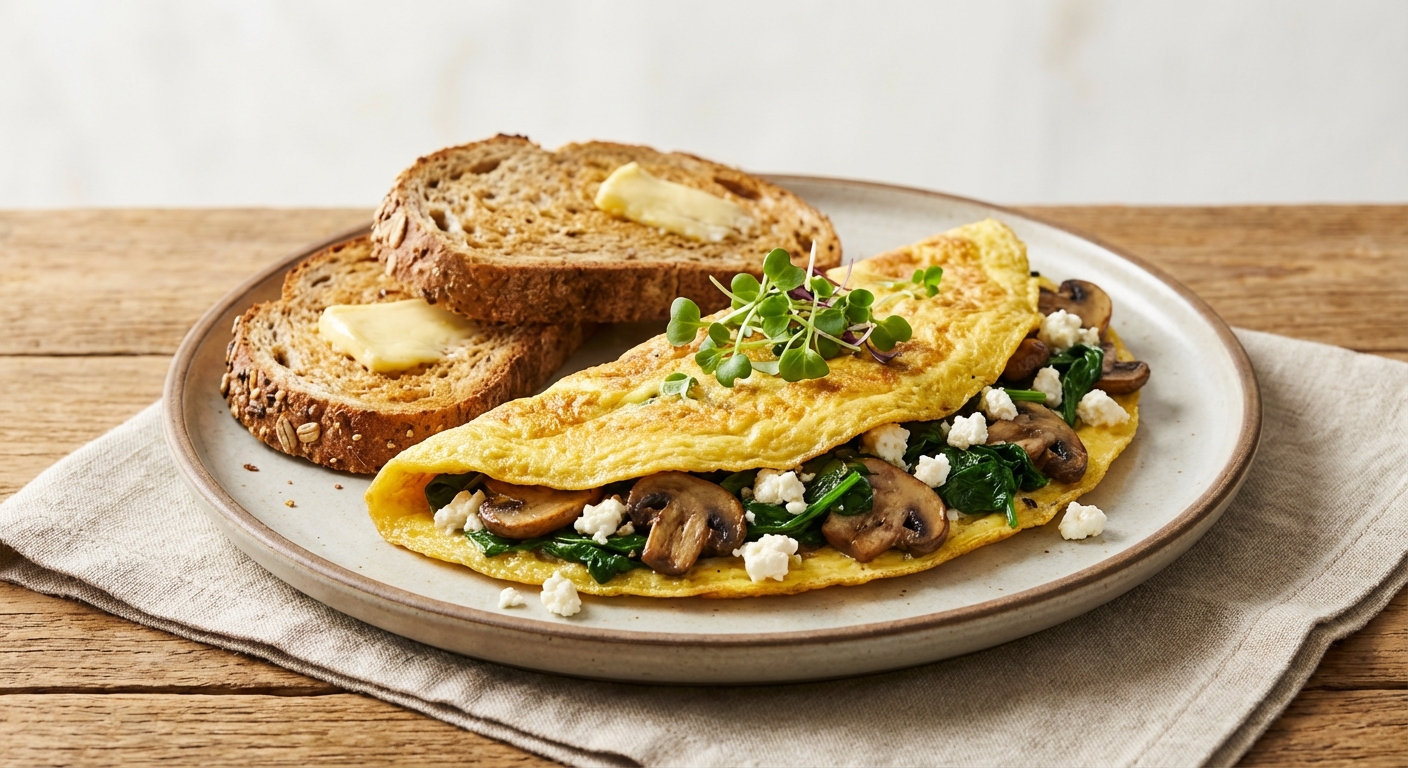 Spinach & Mushroom Omelette with Feta and Whole-Grain Toast