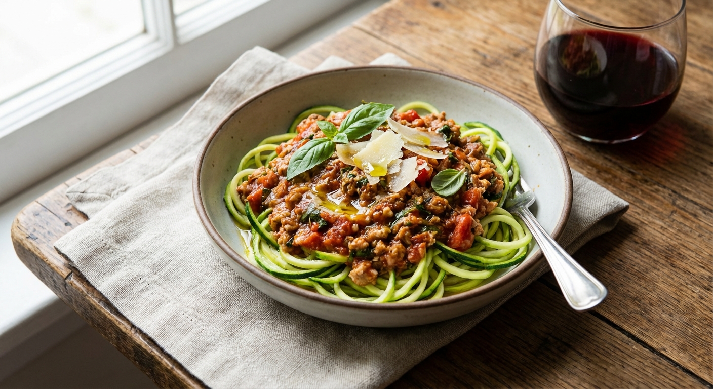 Italian Turkey Bolognese over Zucchini Noodles (Zoodles)