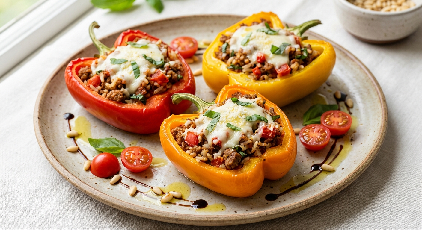 Italian-Style Stuffed Bell Peppers with Ground Turkey & Rice