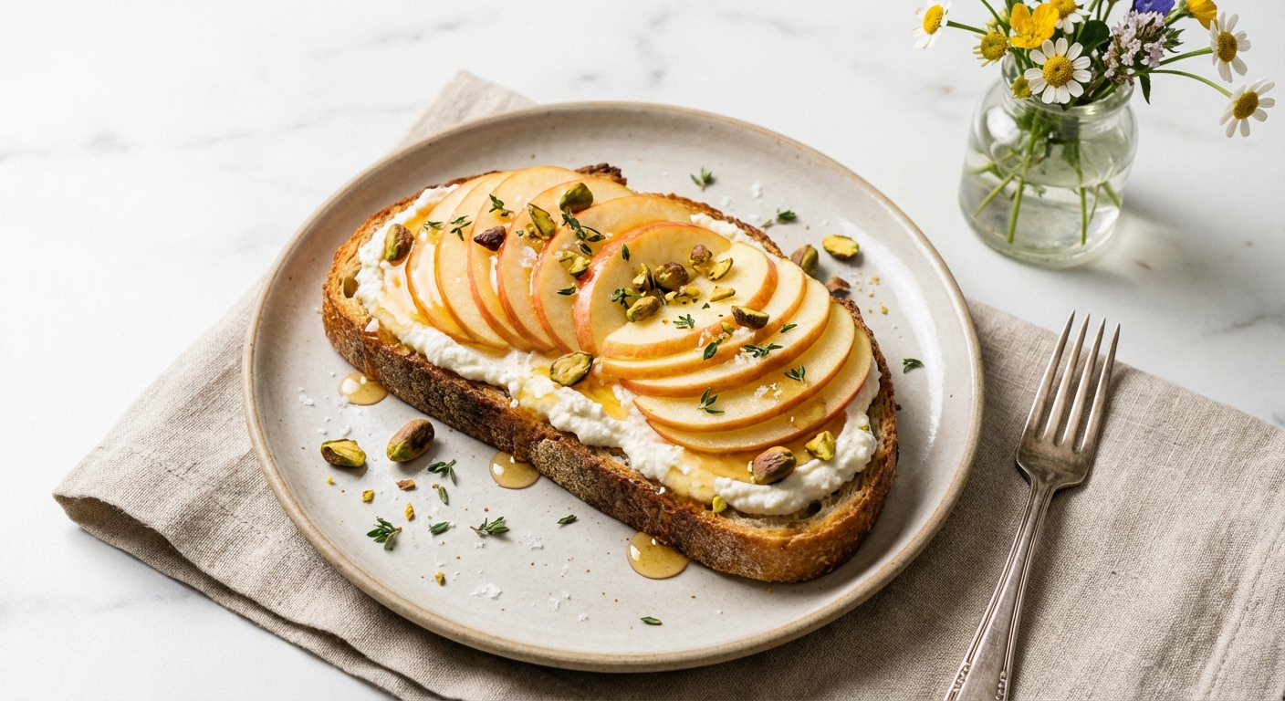 Ricotta Toast with Honey & Sliced Apple