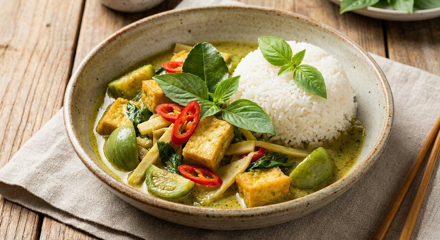 Thai Green Curry with Tofu, Eggplant & Jasmine Rice