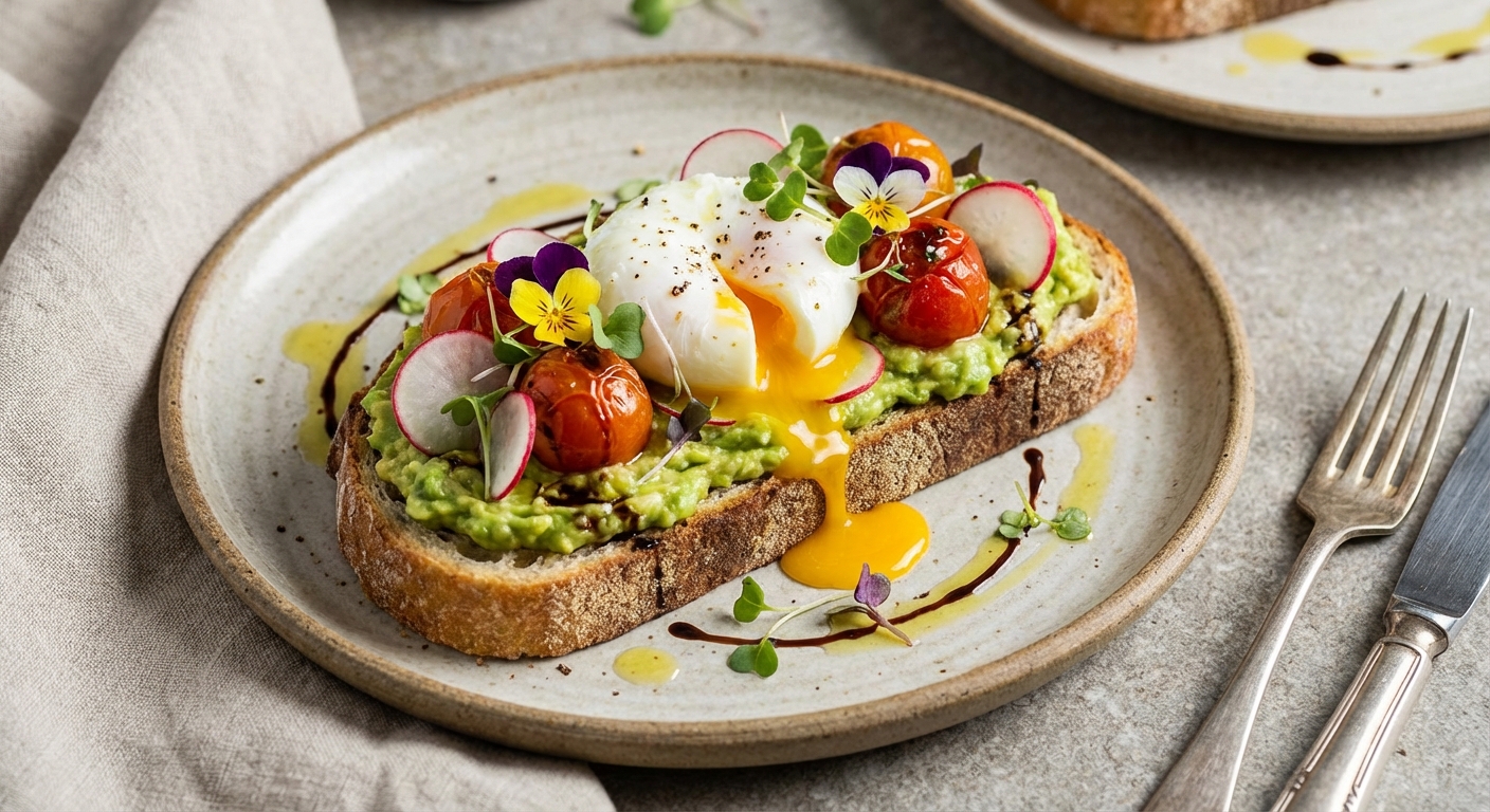 Avocado Toast with Poached Egg & Cherry Tomatoes