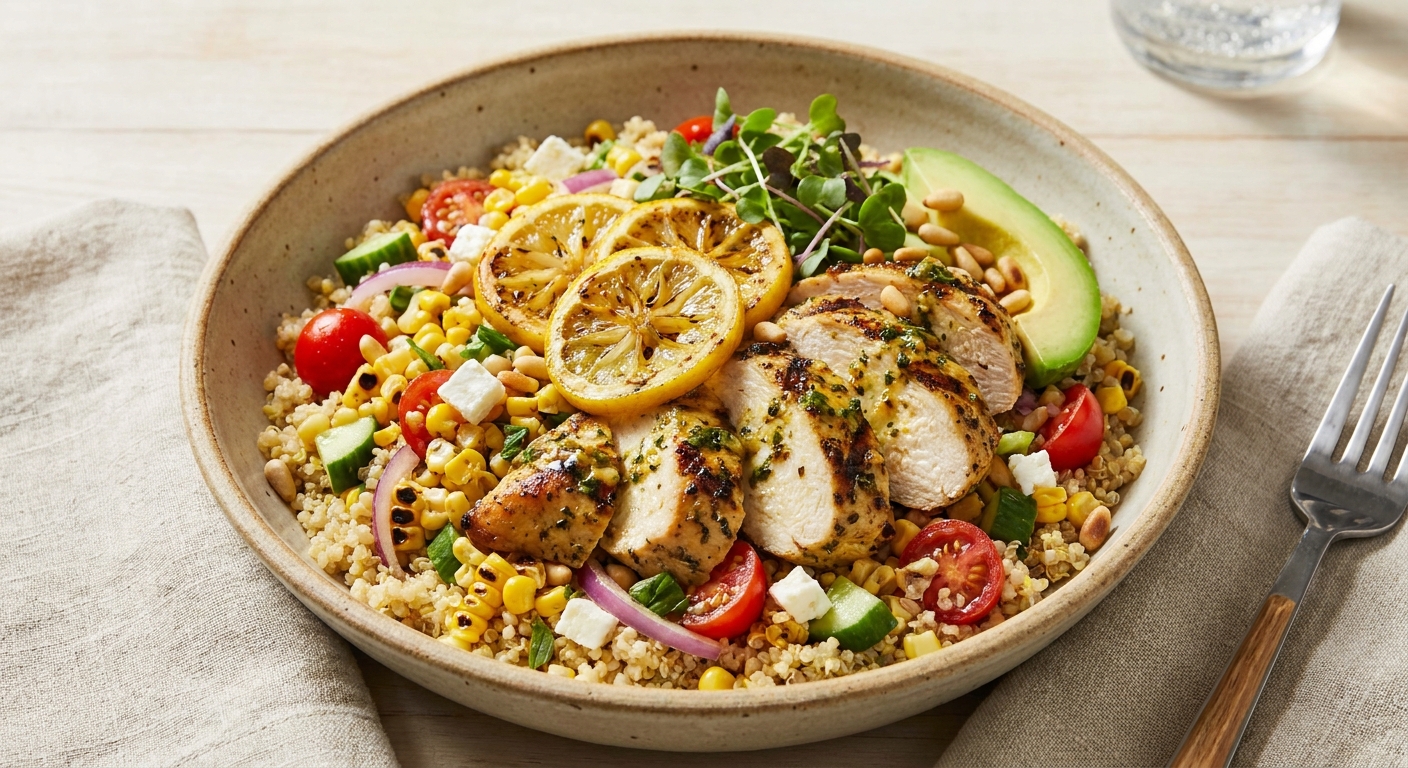 Lemon-Herb Grilled Chicken & Summer Corn Quinoa Bowl