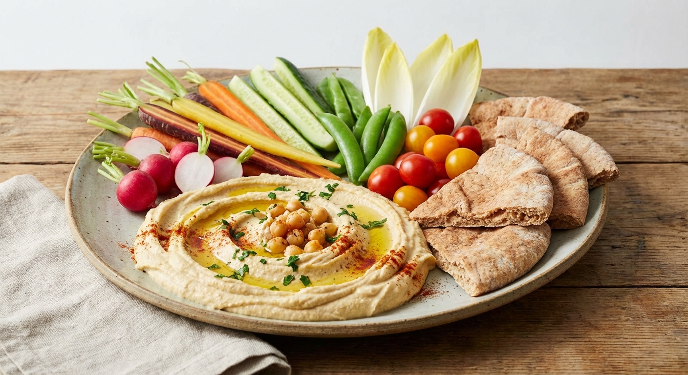 Hummus & Veggie Plate with Whole-Wheat Pita