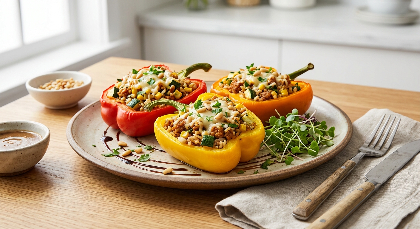 Tempeh & Brown Rice Stuffed Bell Peppers