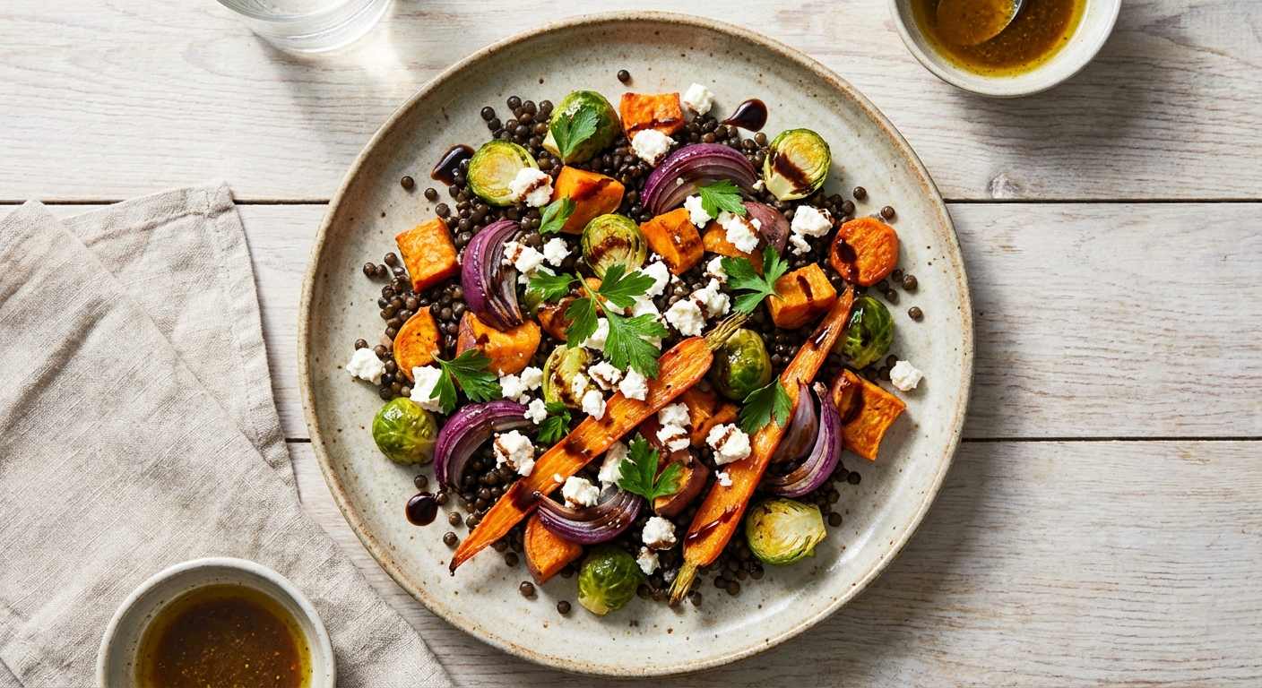 Warm Lentil & Roasted Vegetable Salad with Feta