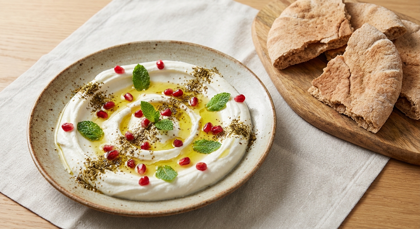 Middle-Eastern Labneh Bowl with Za'atar & Whole-Wheat Pita