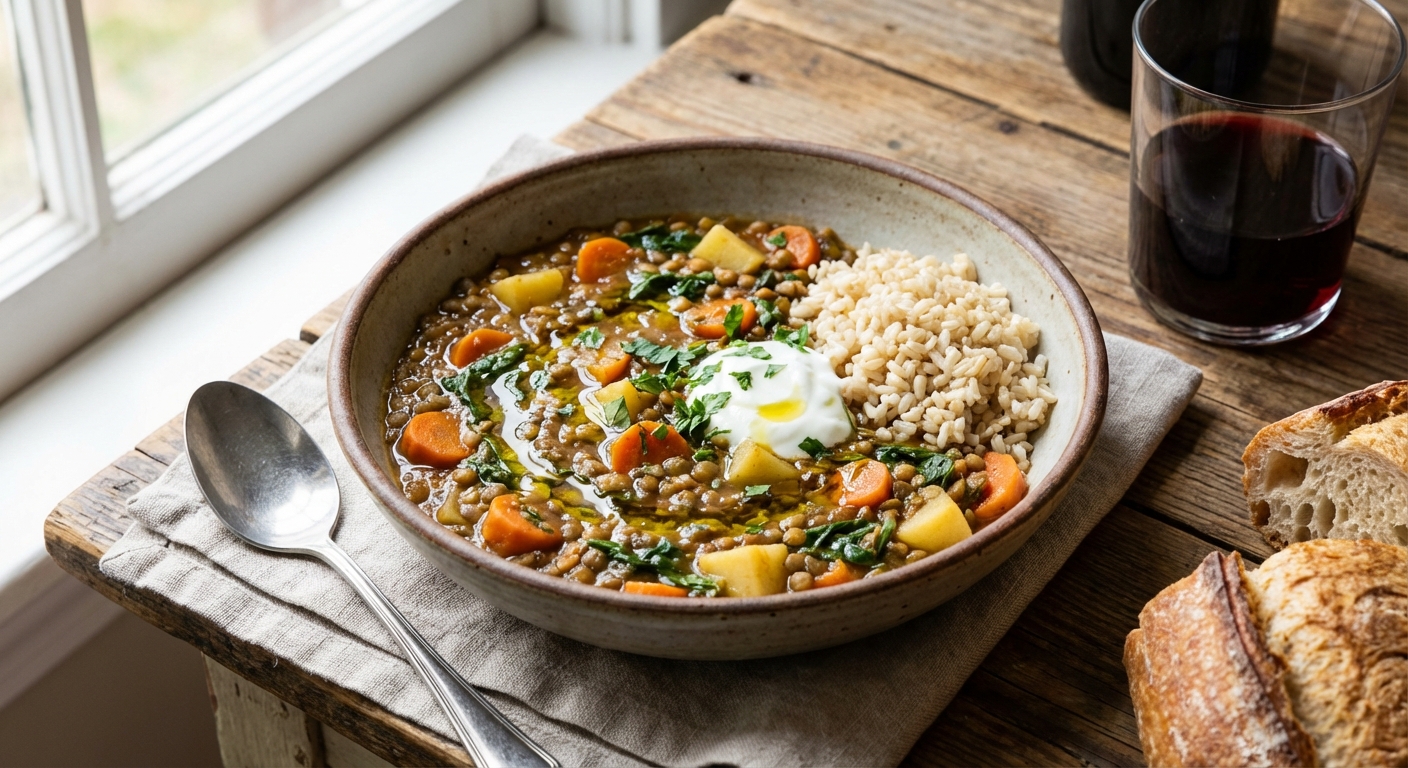 Hearty Lentil & Vegetable Stew with Brown Rice