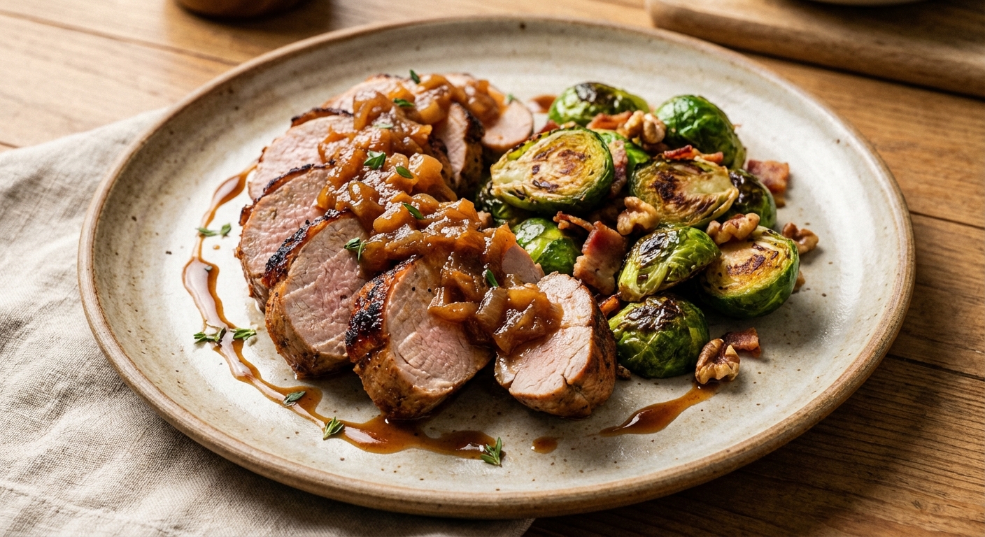 Pork Tenderloin with Apple-Onion Compote & Roasted Brussels Sprouts