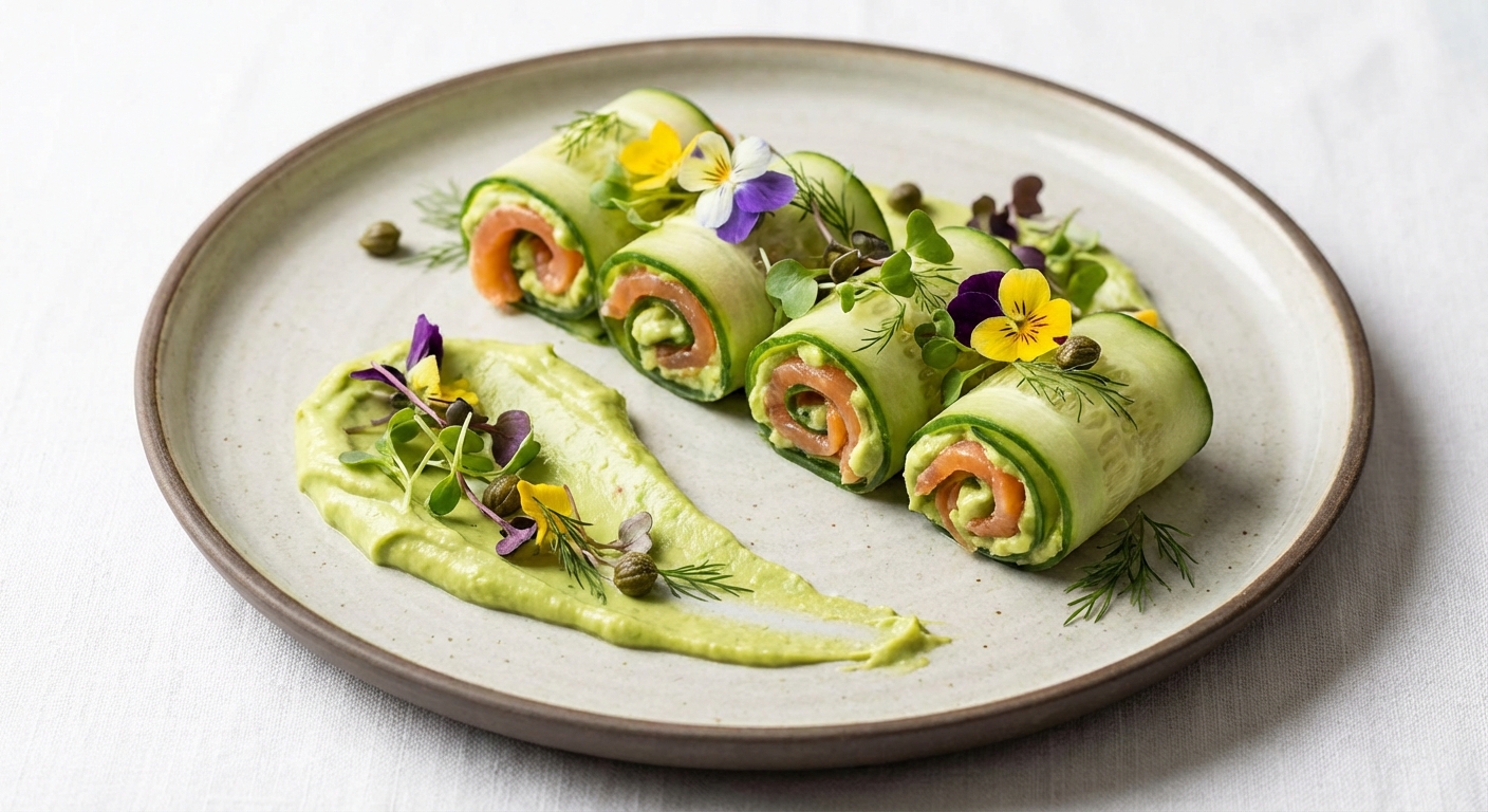 Smoked Salmon Cucumber Rolls with Whipped Avocado