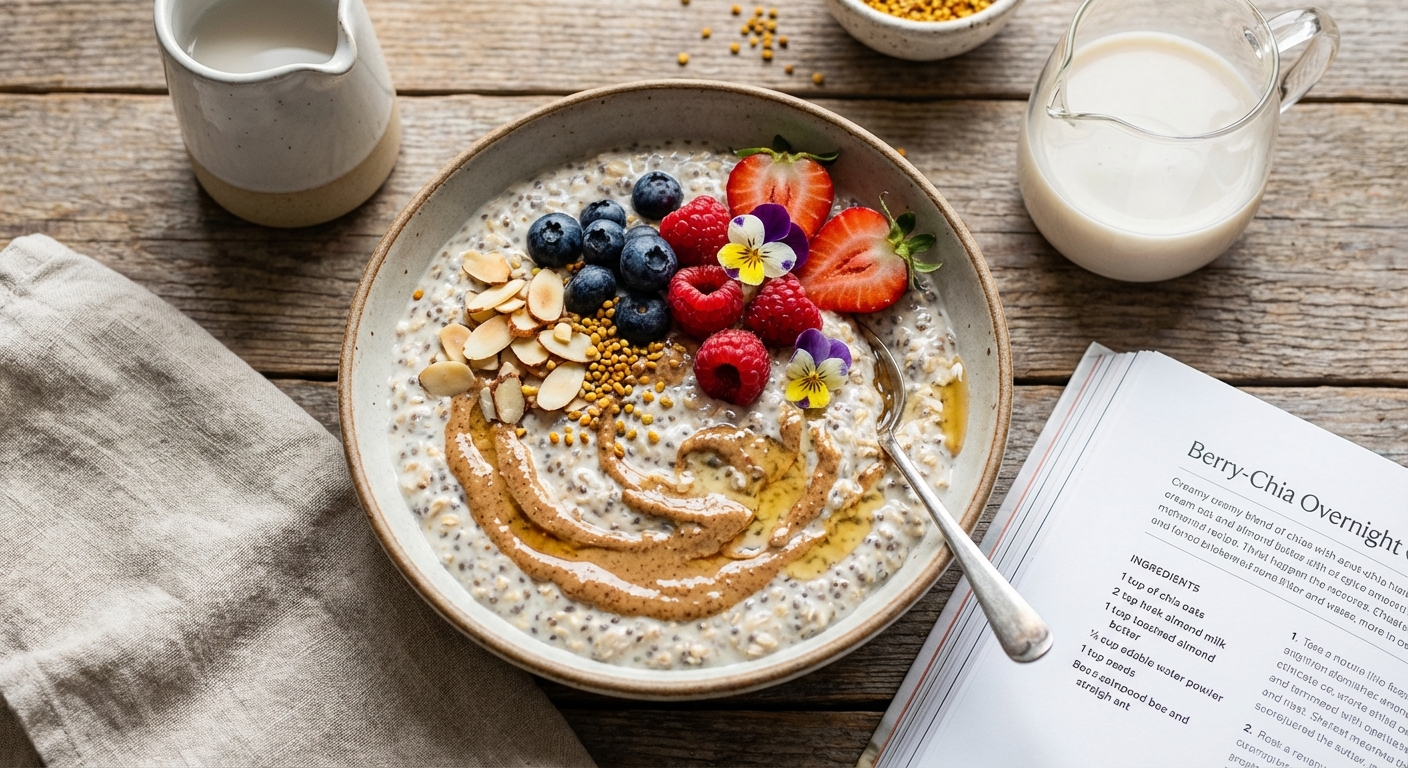 Berry-Chia Overnight Oats with Almond Butter