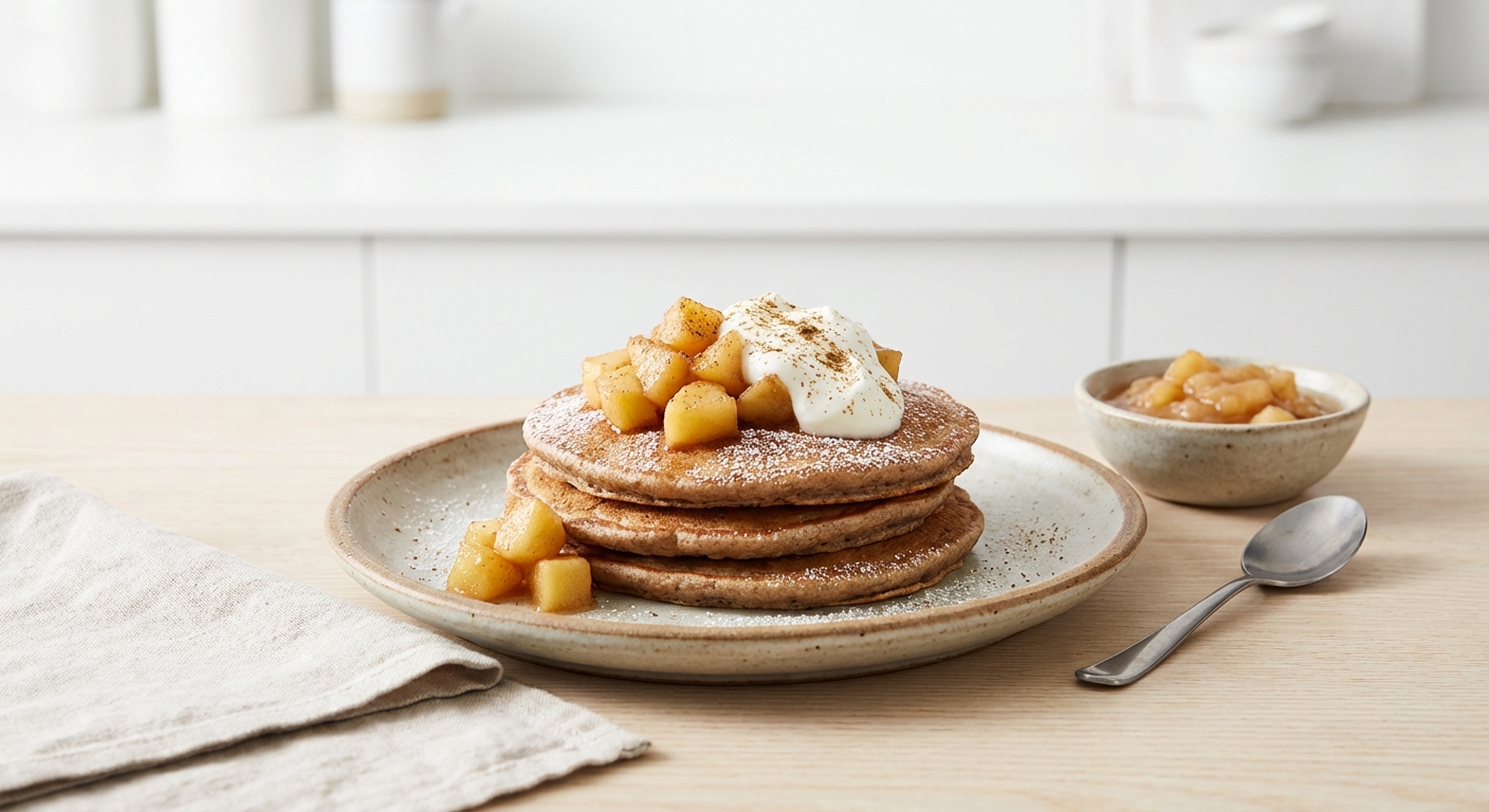 Buckwheat Pancakes with Warm Apple‑Cardamom Compote & Greek Yogurt