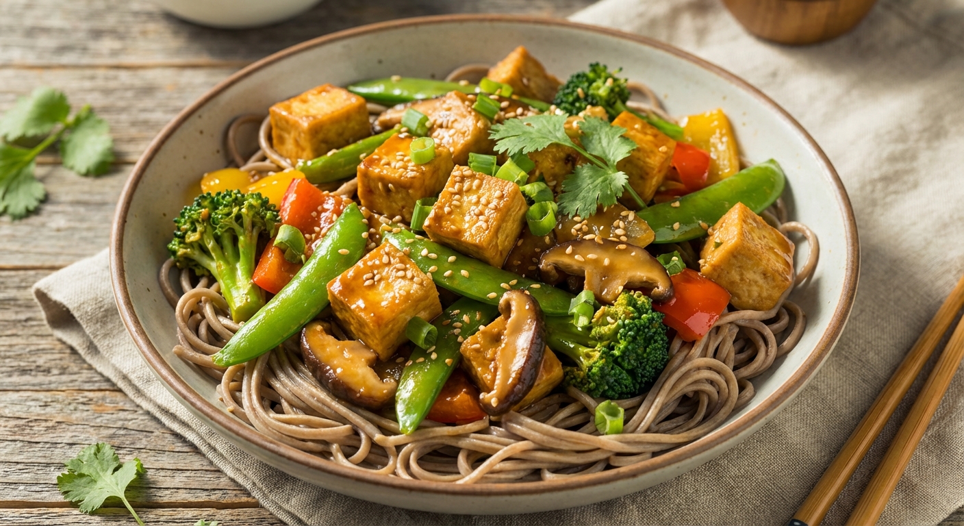 Stir-fried Tofu & Mixed Vegetables with Soba Noodles