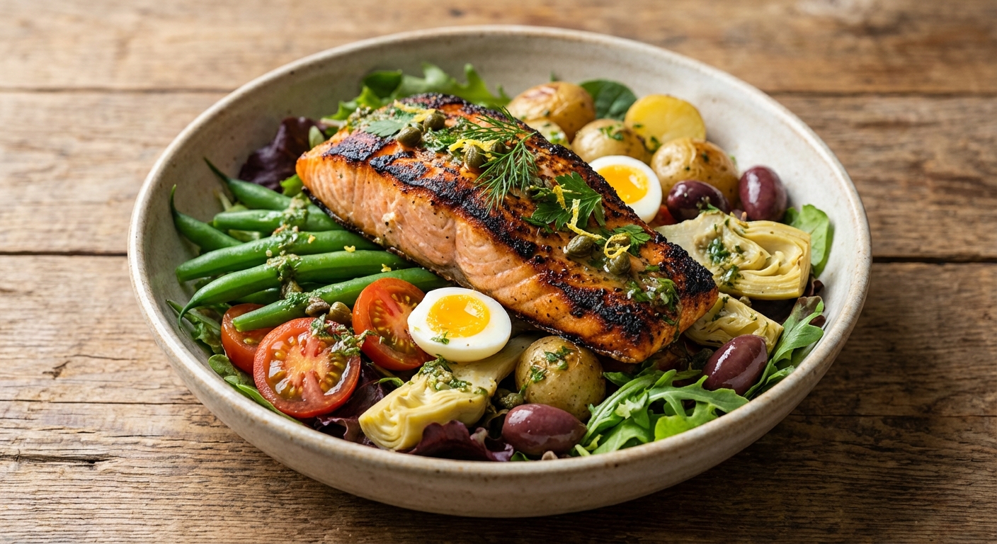Grilled Salmon Niçoise Bowl
