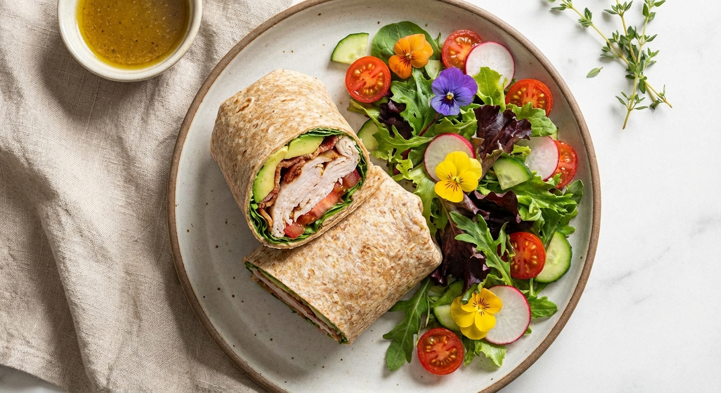 Turkey & Avocado Whole-Grain Wrap with Side Salad