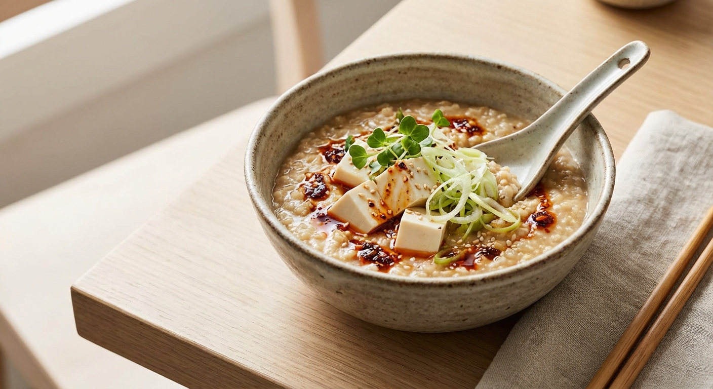 Savory Miso Oat Porridge with Silken Tofu & Scallions