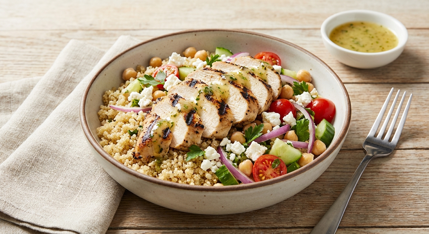 Grilled Chicken & Quinoa Salad with Chickpeas and Feta