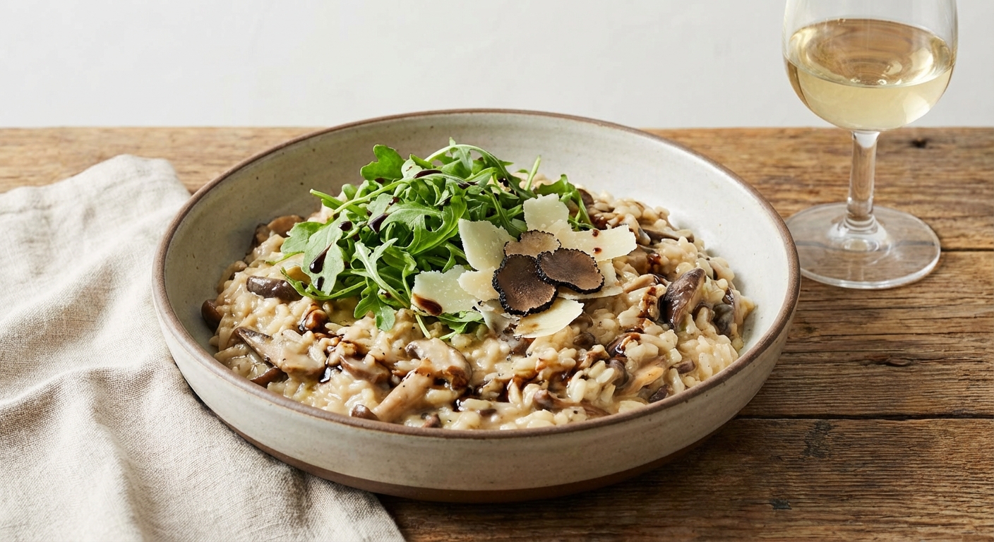 Mushroom Parmesan Risotto with Arugula Salad