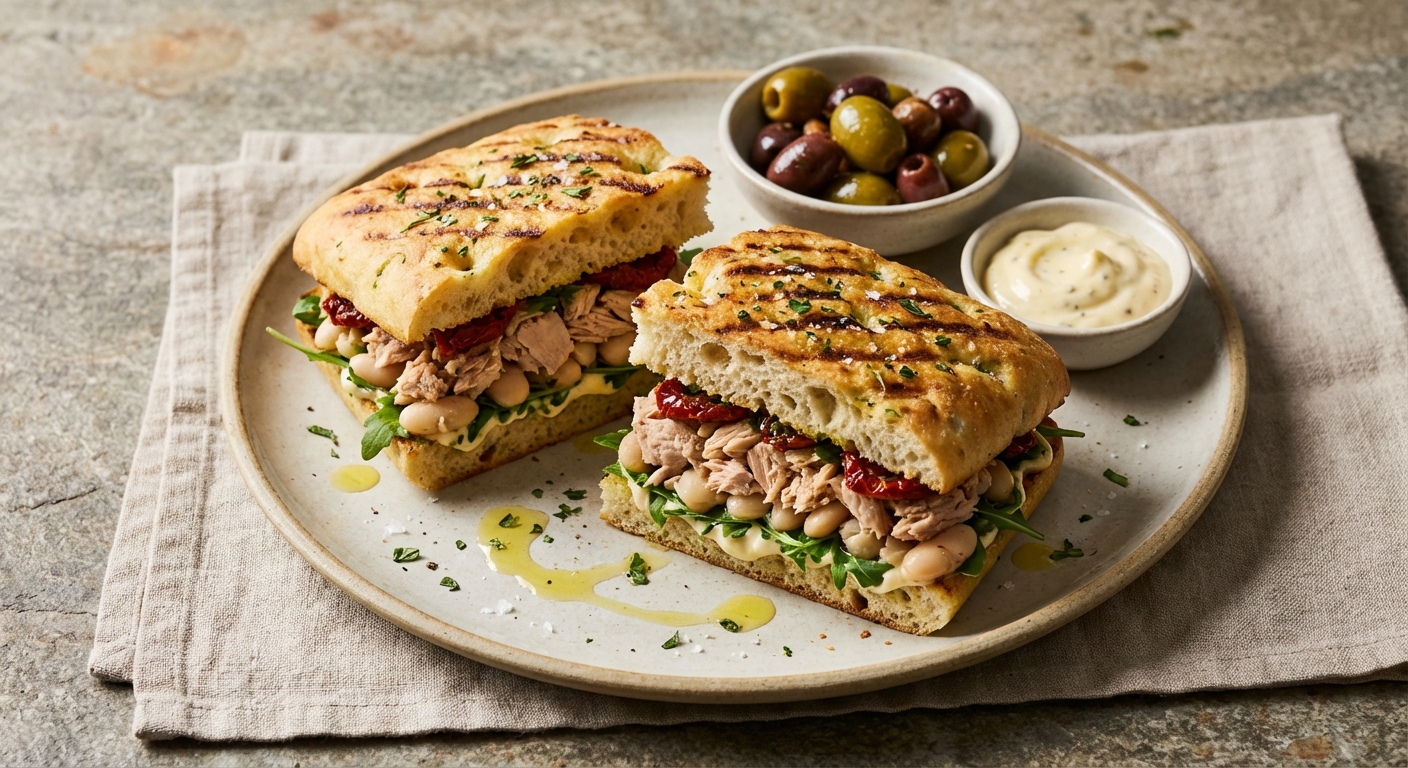 Italian Tuna & White Bean Panini with Roasted Garlic Aioli