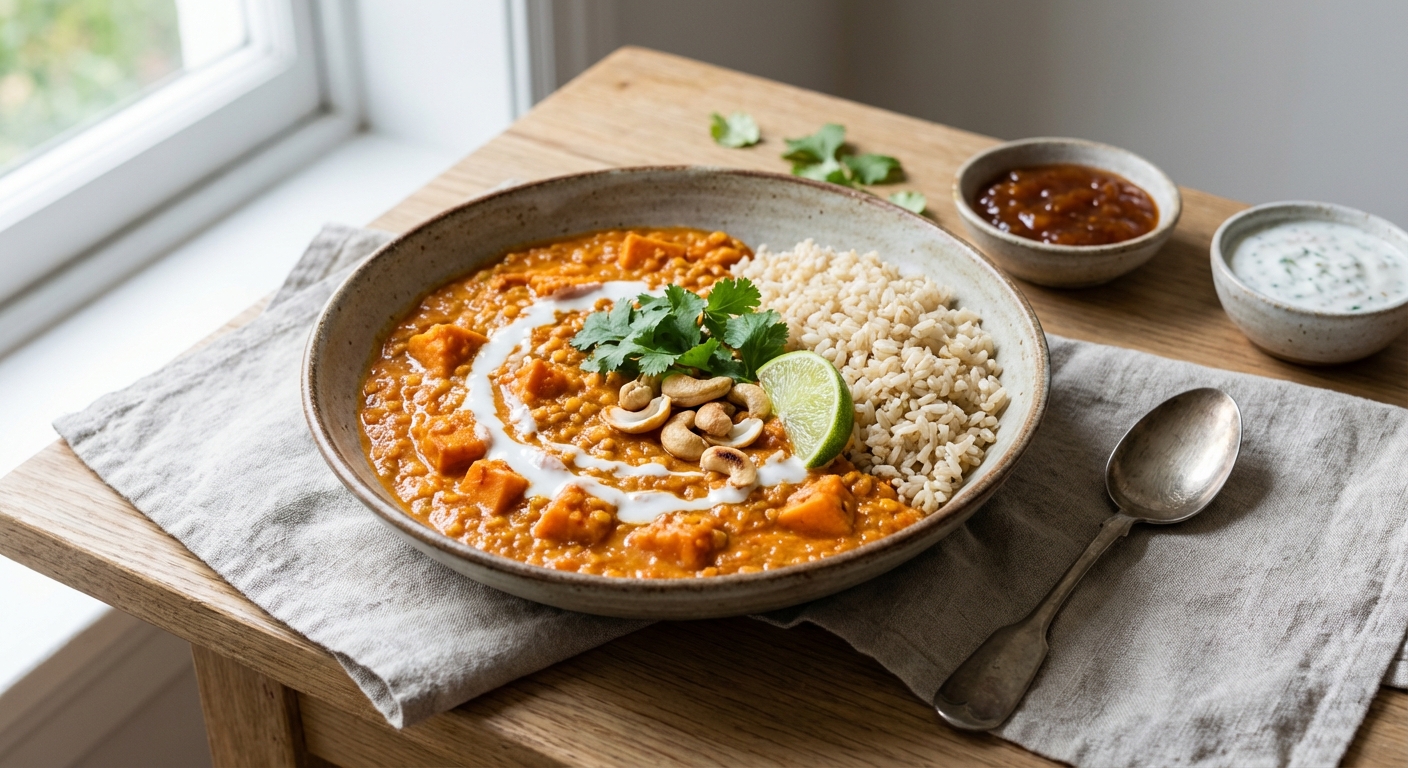Red Lentil & Sweet Potato Curry with Brown Rice