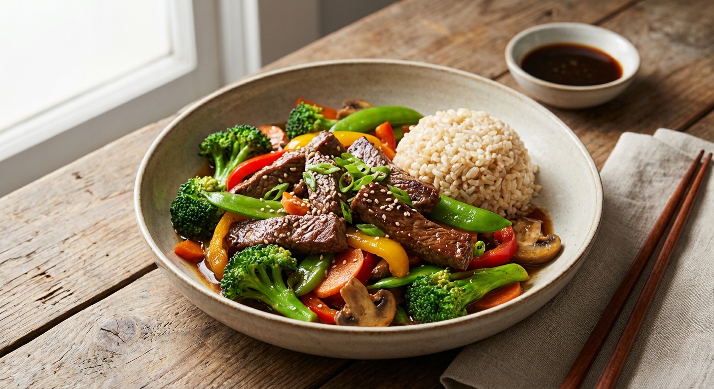 Beef & Vegetable Stir-Fry with Brown Rice