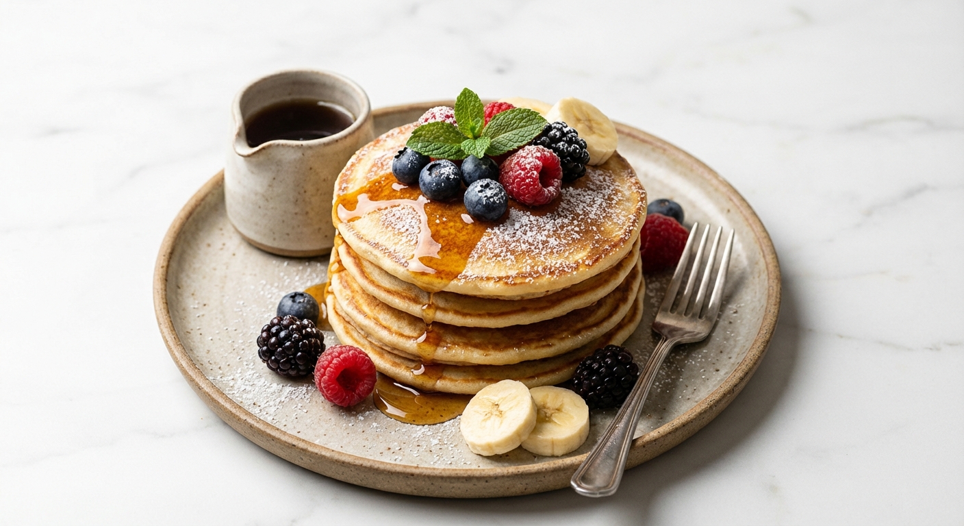 Banana Pancakes with Berries & Maple