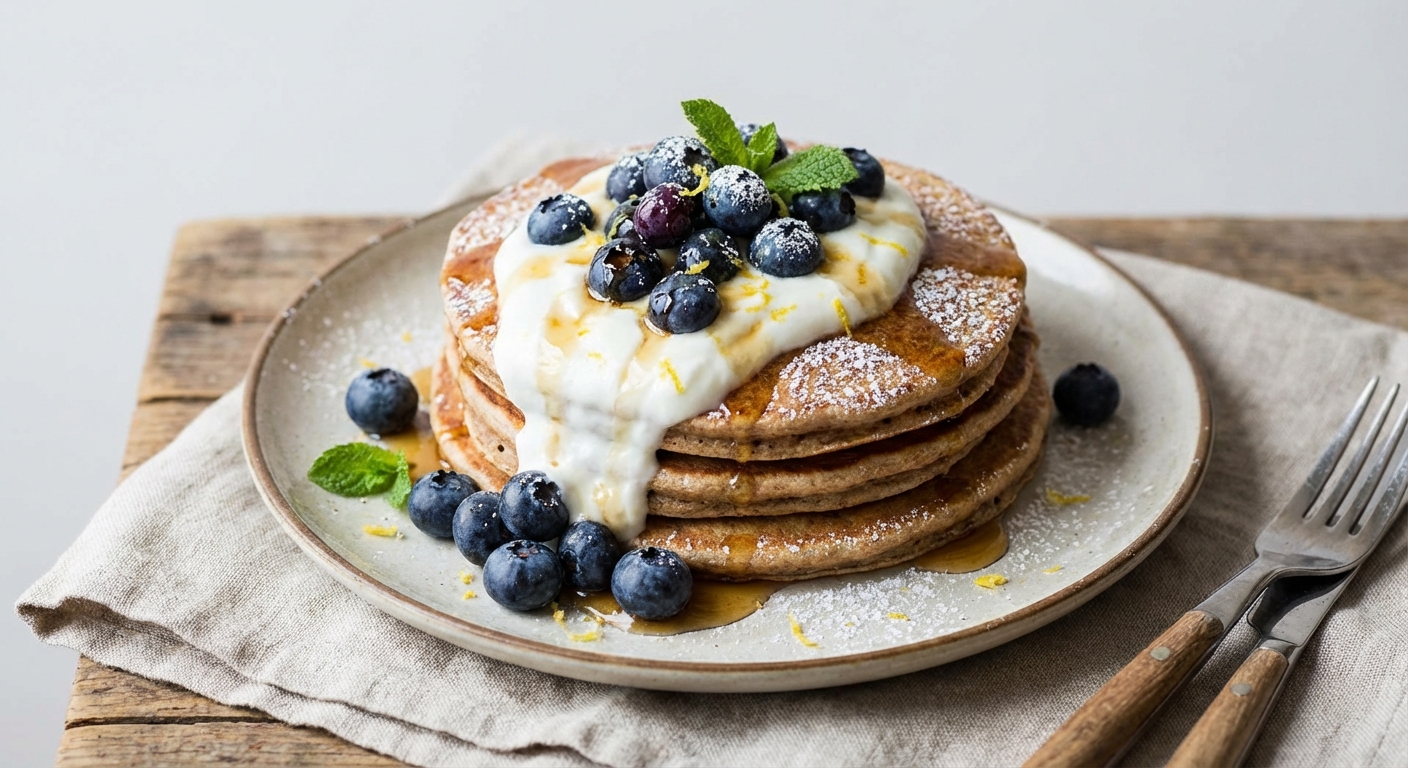 Whole-Wheat Pancakes with Blueberries & Greek Yogurt