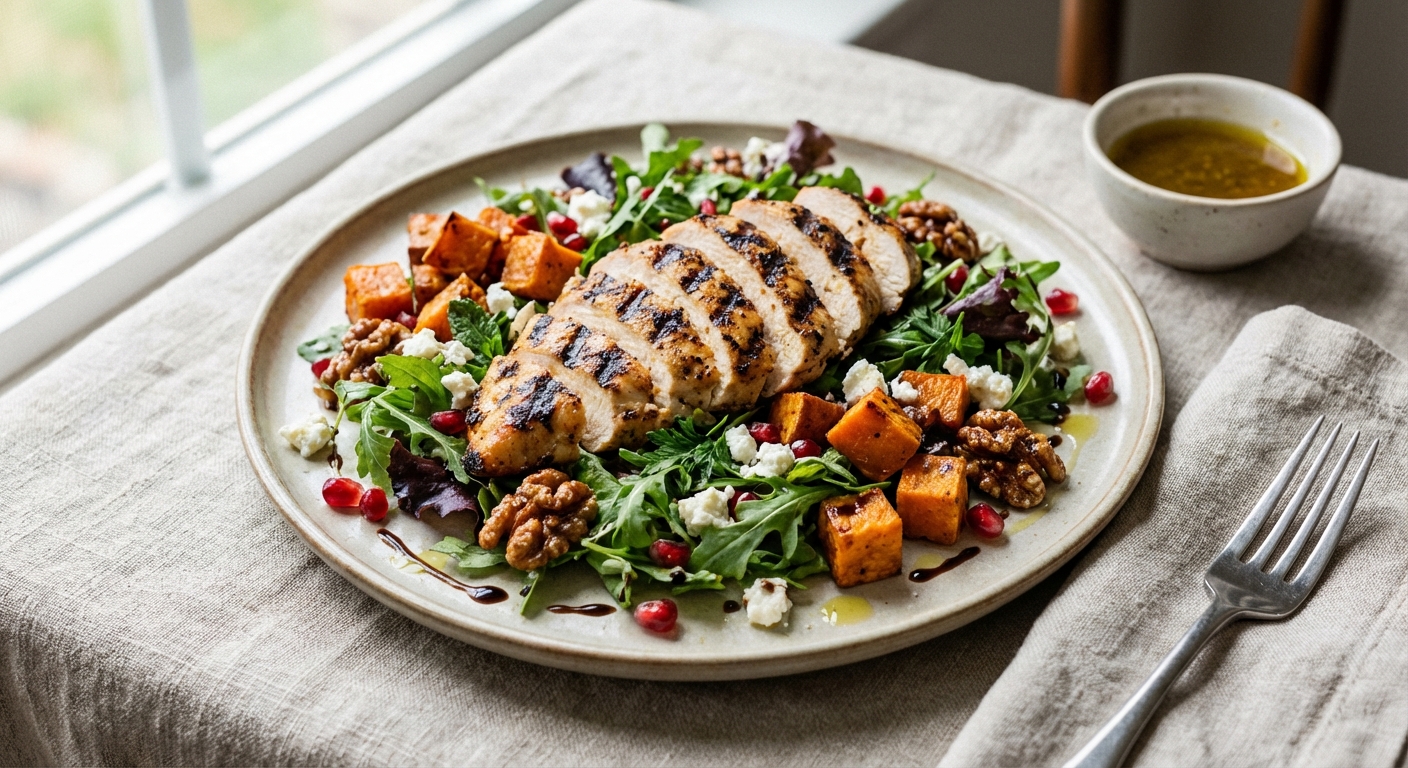 Grilled Chicken Salad with Roasted Sweet Potato & Toasted Walnuts