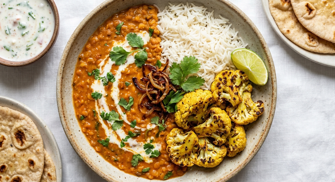 Masoor Dal with Basmati Rice & Roasted Spiced Cauliflower
