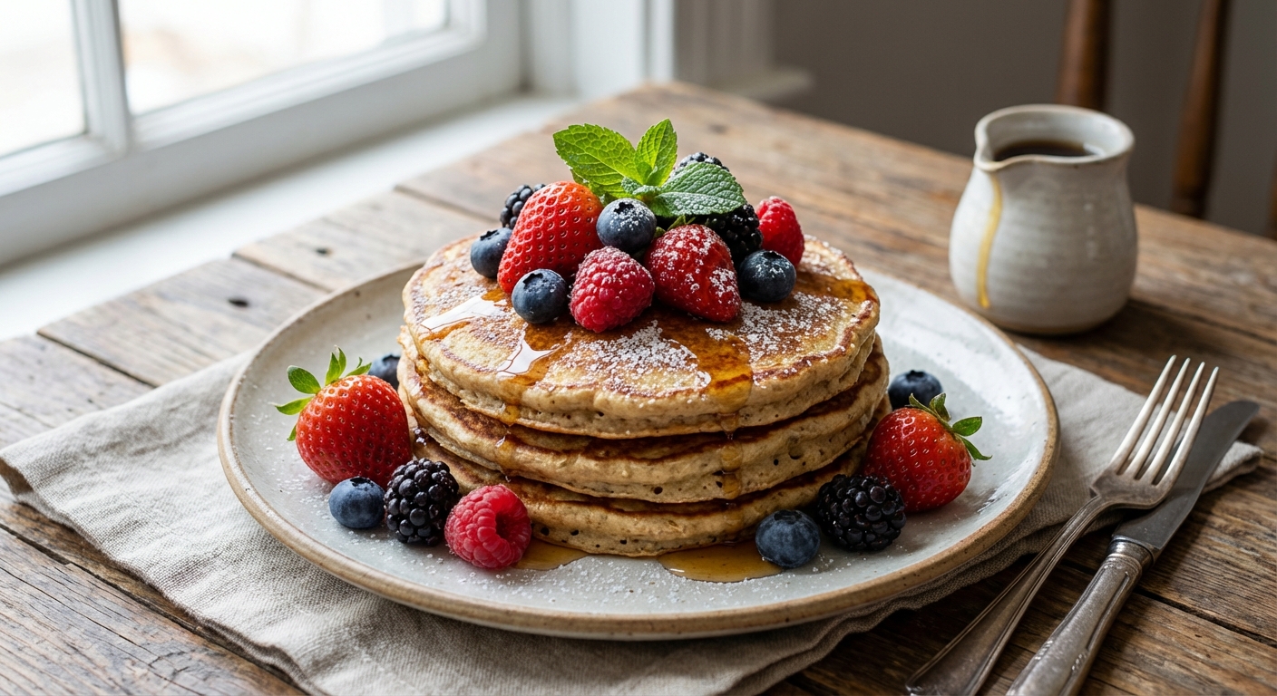 Banana Oat Pancakes with Fresh Berries
