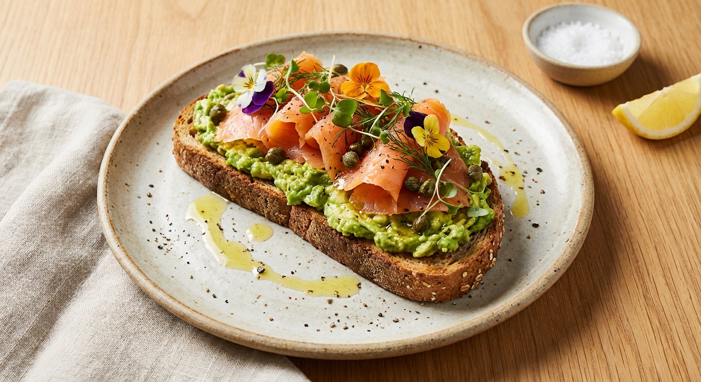 Avocado & Smoked Salmon Toast on Whole-Grain Bread