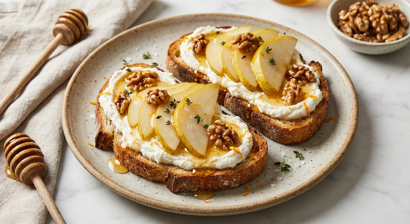 Ricotta, Honey & Walnut Toast with Pear (Italian-Inspired Open-Faced Toast)