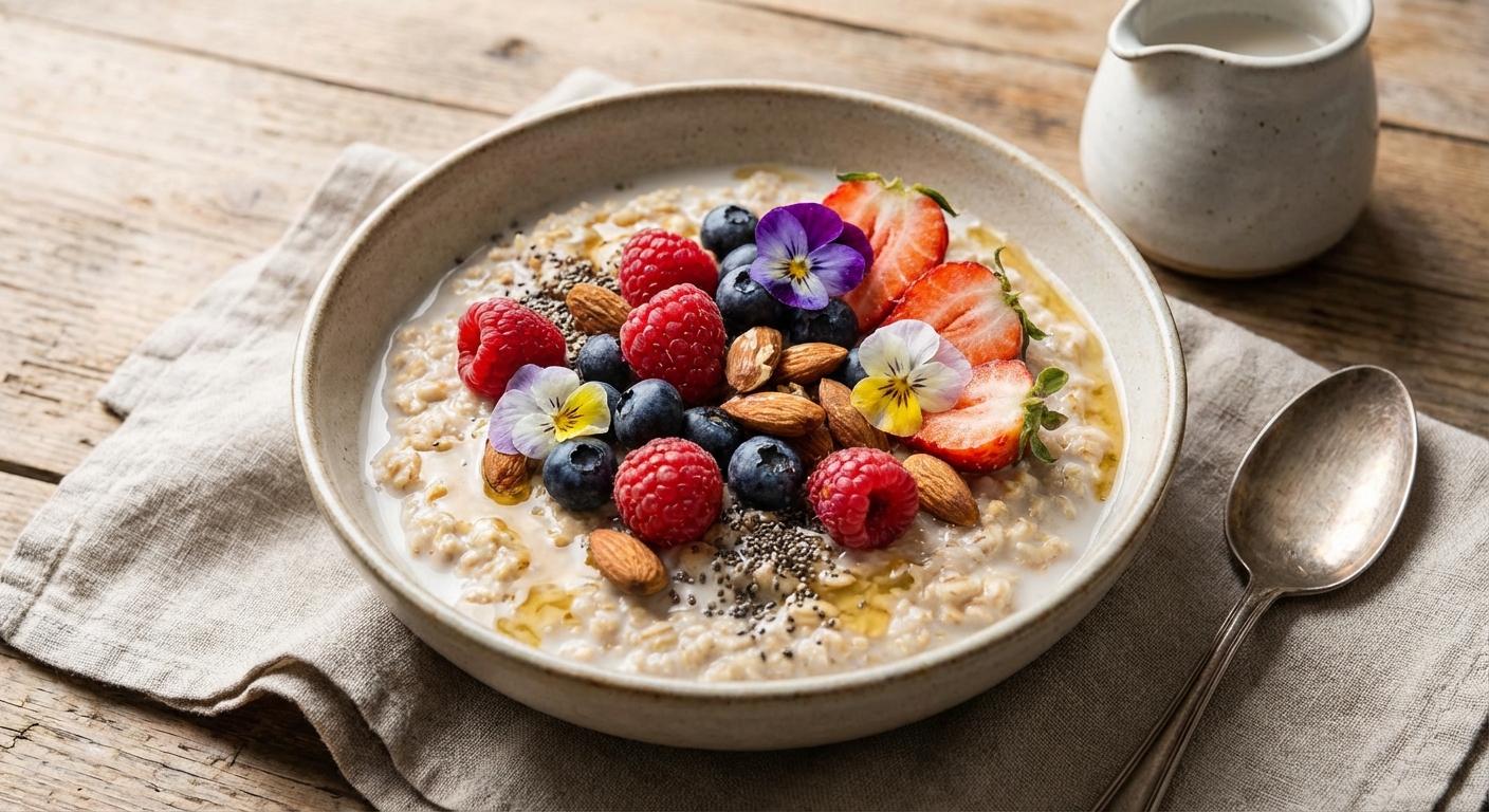 Gluten-Free Rolled Oats with Almond Milk, Berries & Chia
