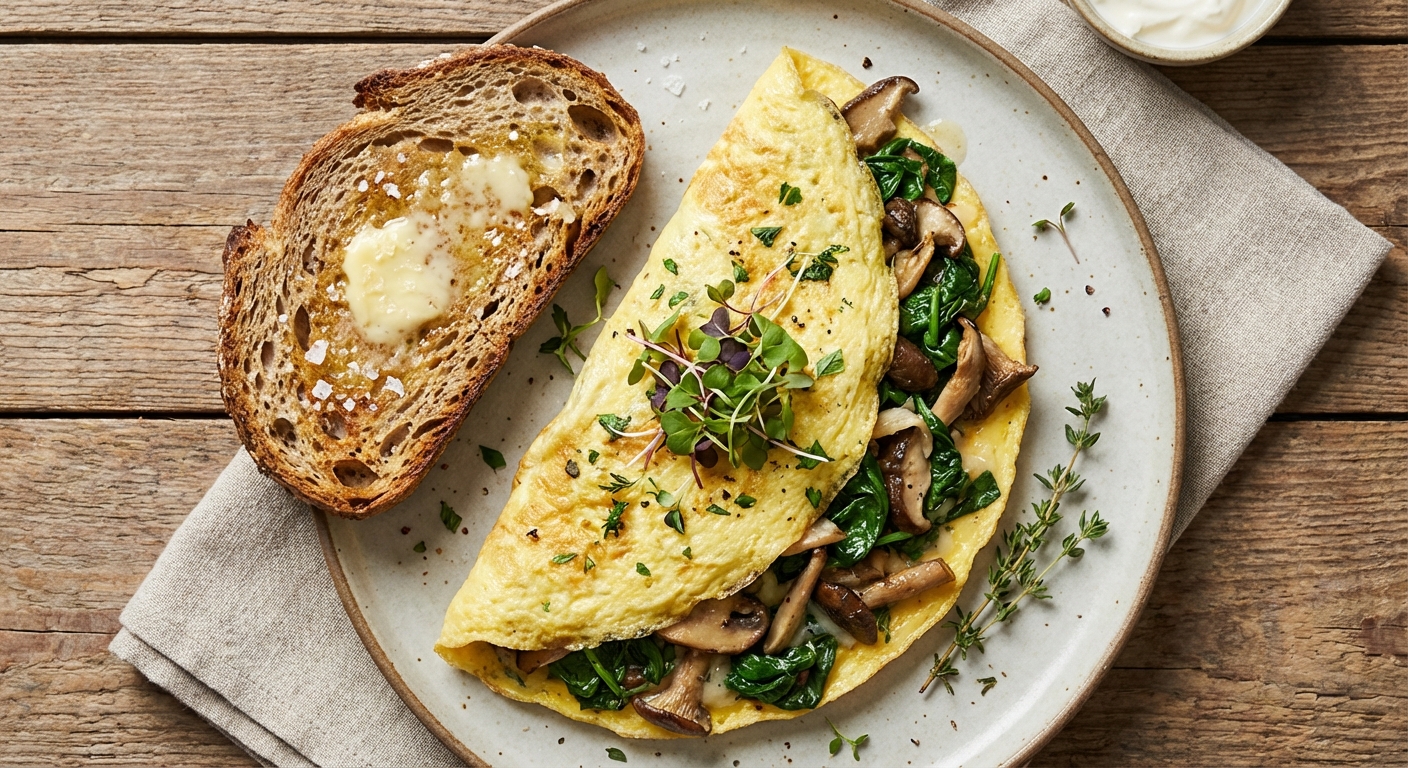 Spinach & Mushroom Omelette with Whole-grain Toast