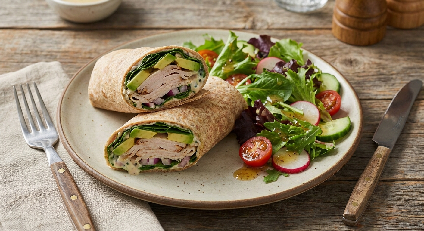 Turkey & Avocado Whole-Wheat Wrap with Side Salad