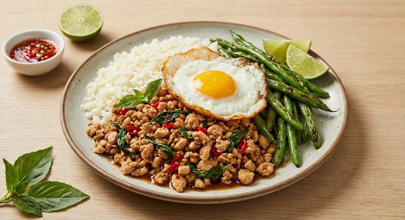 Thai Basil Chicken (Pad Krapow) with Cauliflower Rice & Green Beans