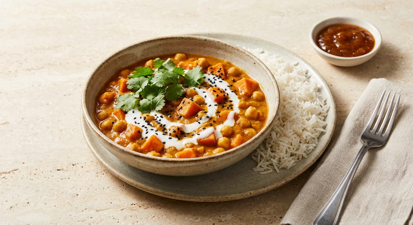 Vegetarian Chickpea & Sweet Potato Curry with Basmati Rice