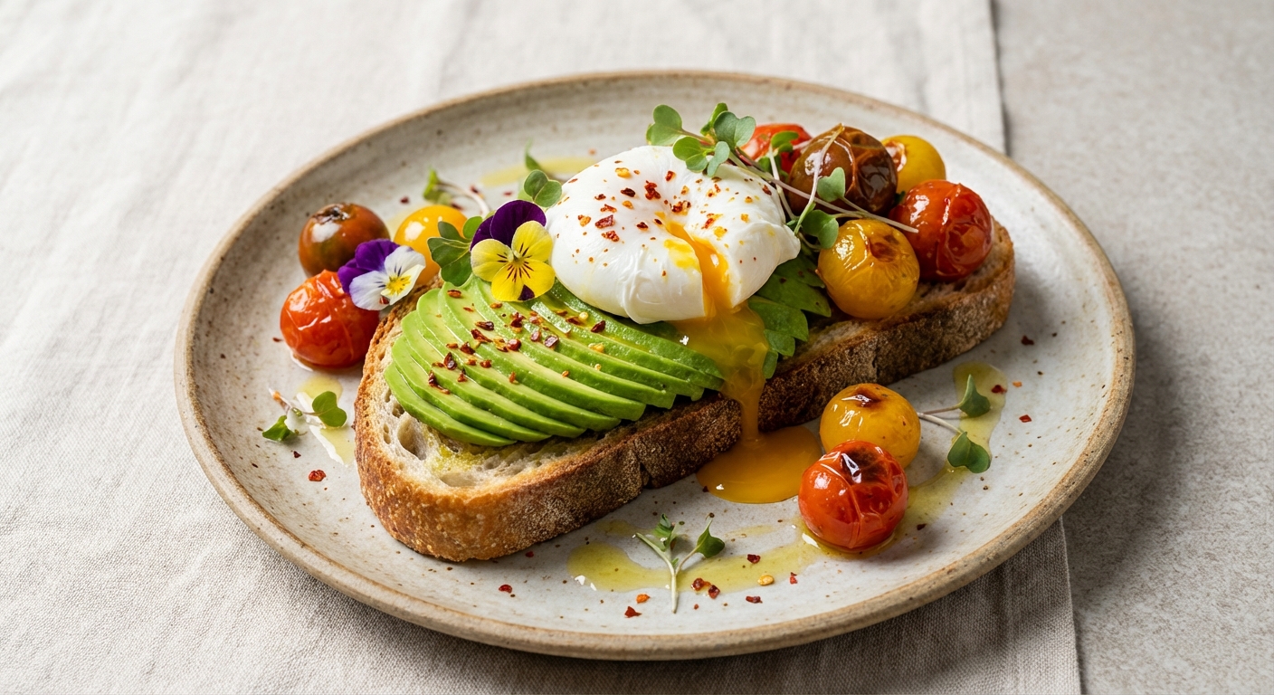 Avocado Toast with Poached Egg & Cherry Tomatoes