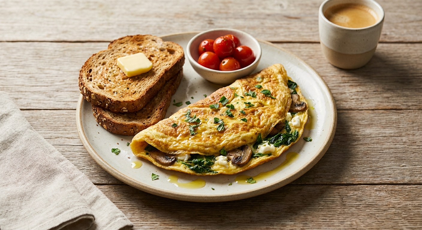 Spinach, Mushroom & Feta Omelette with Whole-Grain Toast