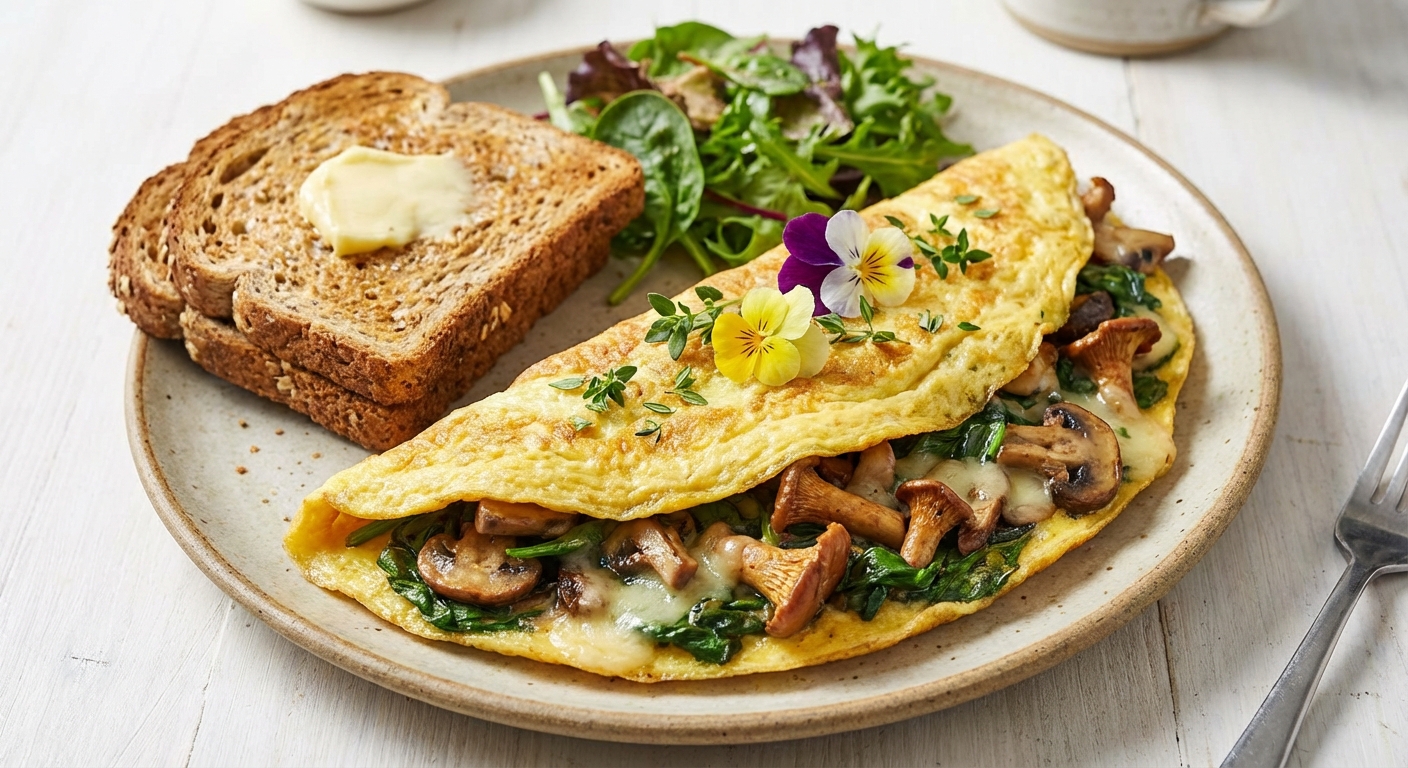 Spinach & Mushroom Omelette with Whole-Grain Toast