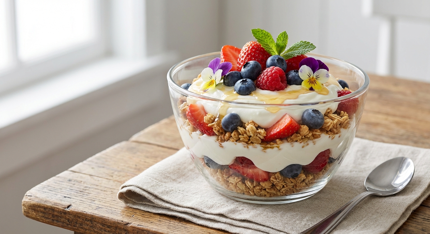 Greek Yogurt Parfait with Granola & Berries