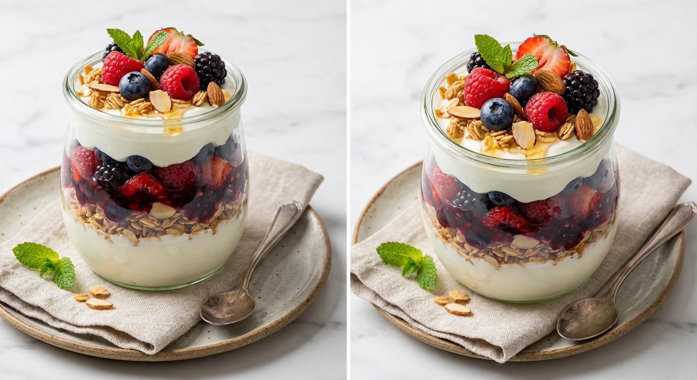 Greek Yogurt Berry Parfait with Granola & Almonds