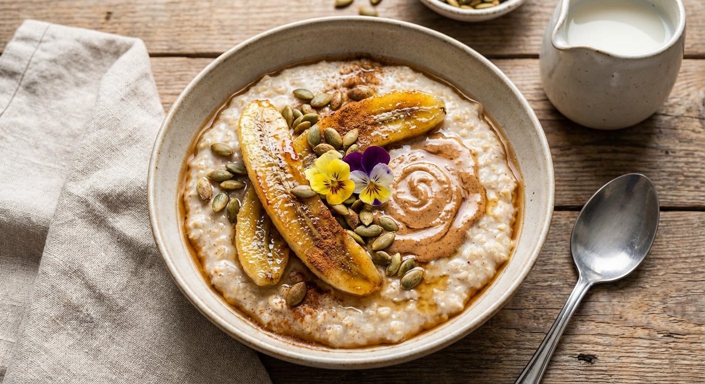 Cinnamon Oatmeal with Banana & Pumpkin Seeds