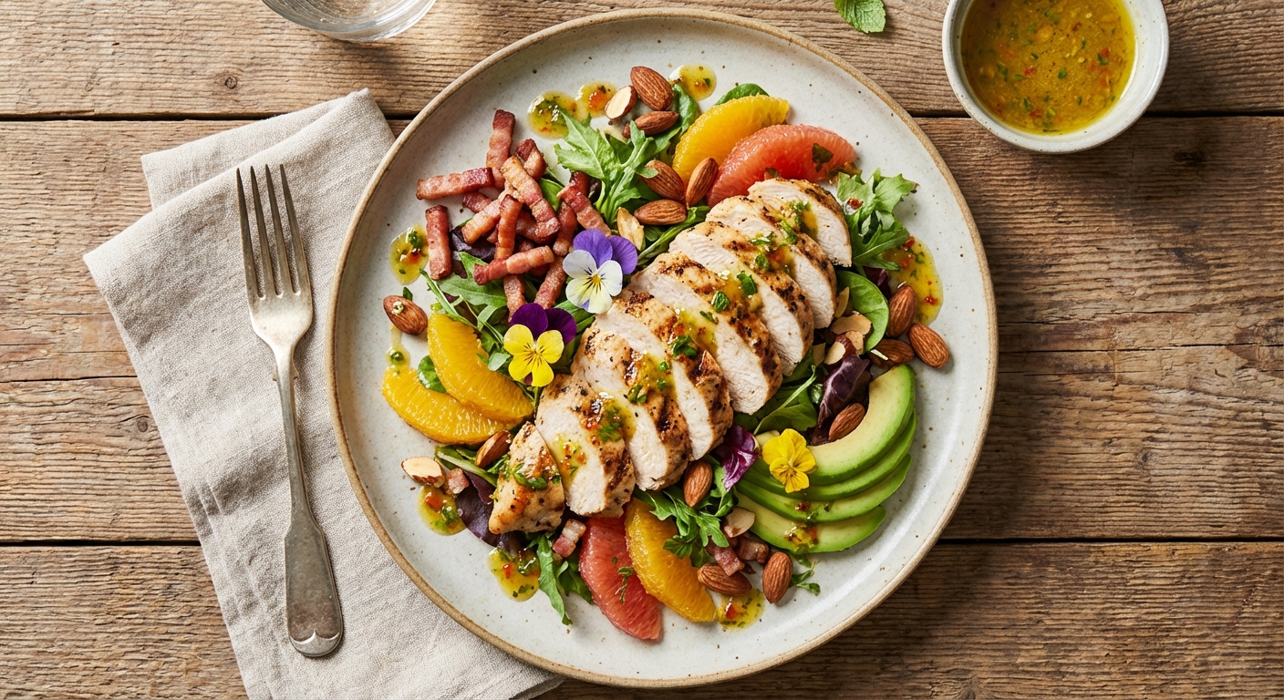 Grilled Chicken & Bacon Salad with Almonds (Citrus Vinaigrette)