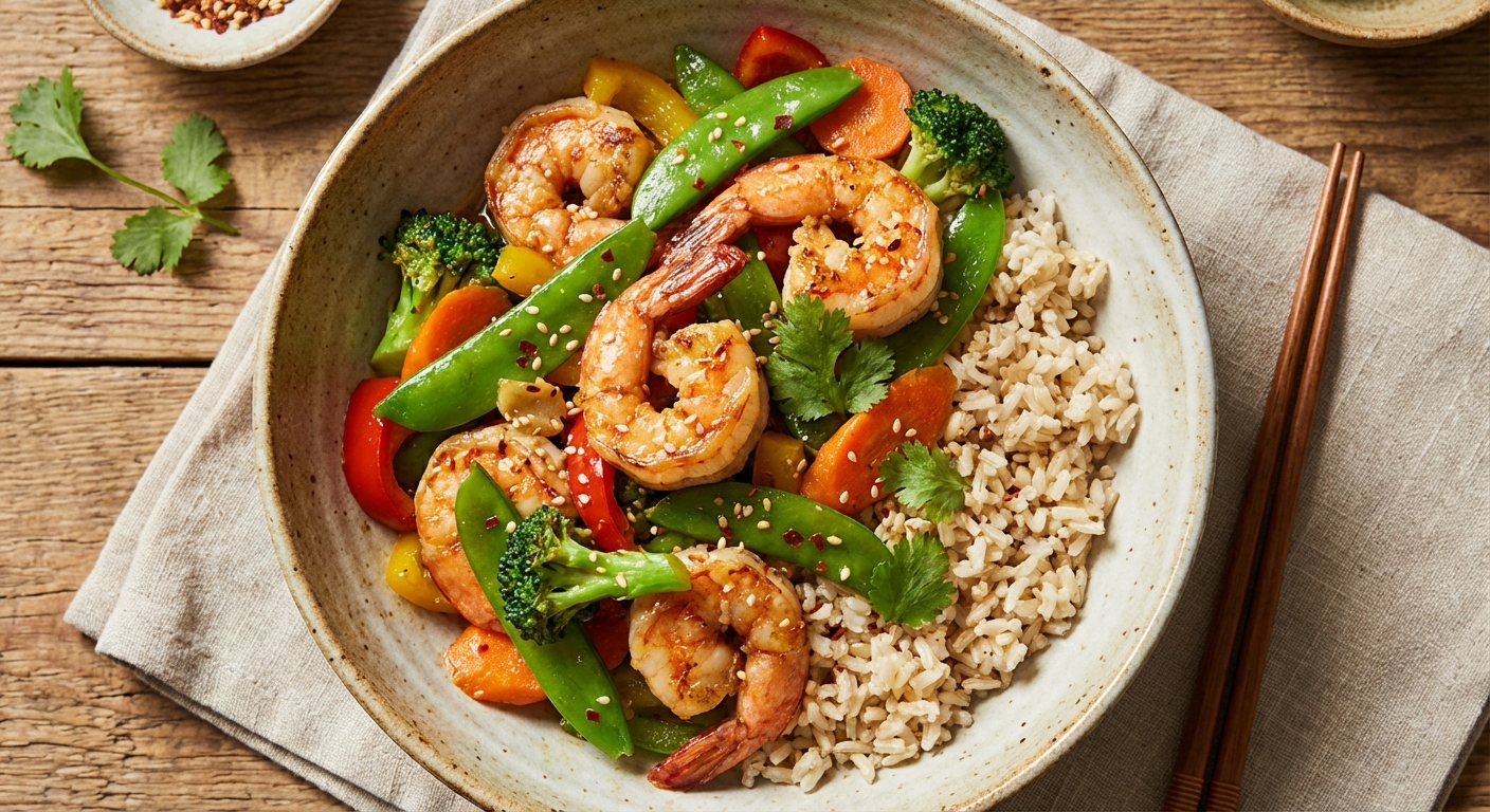 Garlic Shrimp Stir-Fry with Brown Rice